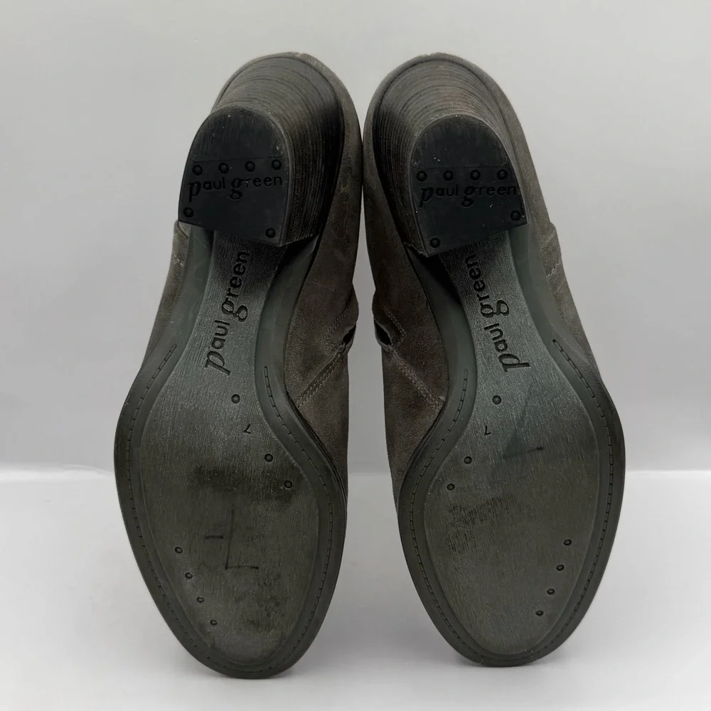 Paul Green Delgado Gray Suede Ankle Boots Women’s Size 7 Block Heel Zip Shoes